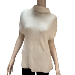 Vince Mock Neck Tunic Sweater Size S Ivory Ribbed Knit Wool Cashmere Cap Sleeve